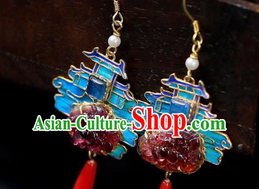 Chinese Handmade Cheongsam Tourmaline Peony Ear Accessories Traditional Qing Dynasty Court Earrings Chinese Handmade Cheongsam Tourmaline Peony Ear Accessories Traditional Qing Dynasty Court Earrings