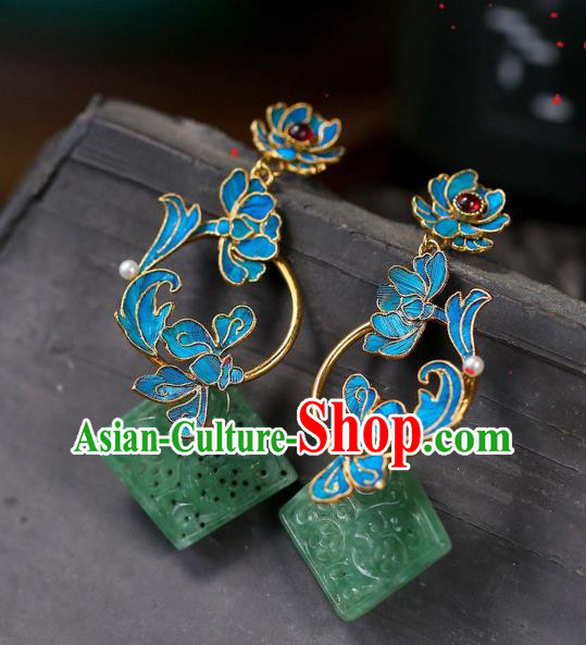 Chinese Handmade Jadeite Carving Ear Accessories Traditional Qing Dynasty Cheongsam Earrings Chinese Handmade Jadeite Carving Ear Accessories Traditional Qing Dynasty Cheongsam Earrings
