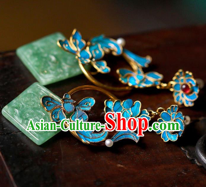 Chinese Handmade Jadeite Carving Ear Accessories Traditional Qing Dynasty Cheongsam Earrings Chinese Handmade Jadeite Carving Ear Accessories Traditional Qing Dynasty Cheongsam Earrings
