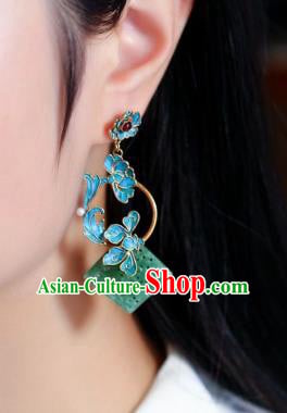 Chinese Handmade Jadeite Carving Ear Accessories Traditional Qing Dynasty Cheongsam Earrings Chinese Handmade Jadeite Carving Ear Accessories Traditional Qing Dynasty Cheongsam Earrings