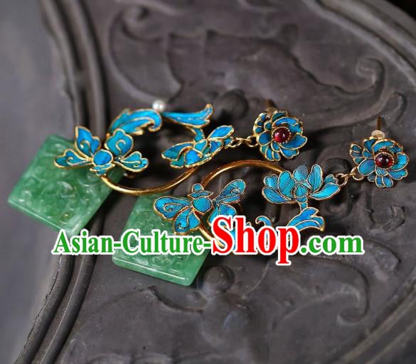 Chinese Handmade Jadeite Carving Ear Accessories Traditional Qing Dynasty Cheongsam Earrings Chinese Handmade Jadeite Carving Ear Accessories Traditional Qing Dynasty Cheongsam Earrings