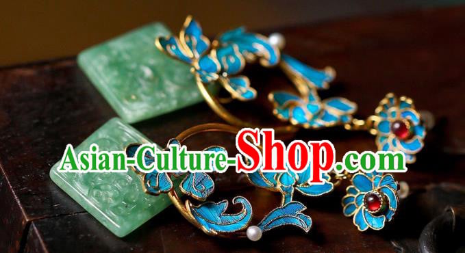 Chinese Handmade Jadeite Carving Ear Accessories Traditional Qing Dynasty Cheongsam Earrings Chinese Handmade Jadeite Carving Ear Accessories Traditional Qing Dynasty Cheongsam Earrings