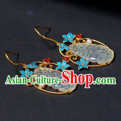 Chinese Handmade Ancient Court Jade Ear Accessories Traditional Qing Dynasty Imperial Consort Earrings