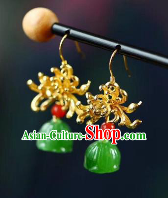 Chinese Handmade National Golden Chrysanthemum Ear Accessories Traditional Cheongsam Jade Lotus Seedpod Earrings Chinese Handmade National Golden Chrysanthemum Ear Accessories Traditional Cheongsam Jade Lotus Seedpod Earrings