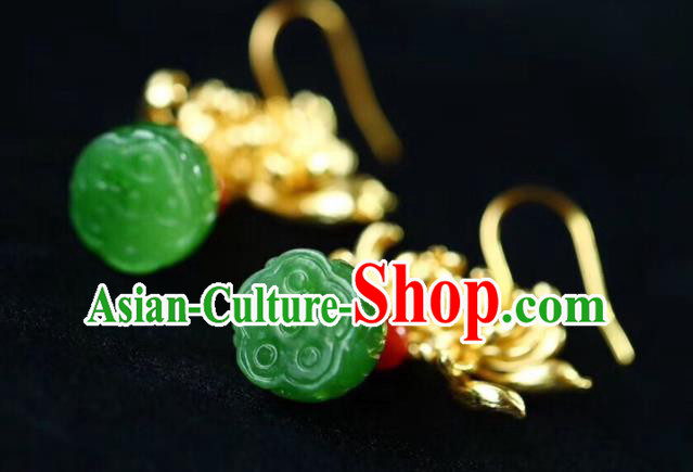 Chinese Handmade National Golden Chrysanthemum Ear Accessories Traditional Cheongsam Jade Lotus Seedpod Earrings Chinese Handmade National Golden Chrysanthemum Ear Accessories Traditional Cheongsam Jade Lotus Seedpod Earrings