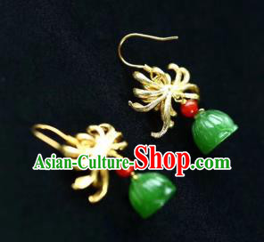 Chinese Handmade National Golden Chrysanthemum Ear Accessories Traditional Cheongsam Jade Lotus Seedpod Earrings Chinese Handmade National Golden Chrysanthemum Ear Accessories Traditional Cheongsam Jade Lotus Seedpod Earrings