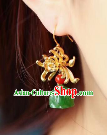 Chinese Handmade National Golden Chrysanthemum Ear Accessories Traditional Cheongsam Jade Lotus Seedpod Earrings Chinese Handmade National Golden Chrysanthemum Ear Accessories Traditional Cheongsam Jade Lotus Seedpod Earrings