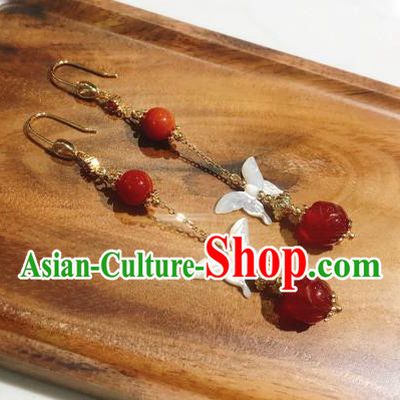 Chinese National Shell Butterfly Ear Accessories Handmade Traditional Cheongsam Agate Earrings Jewelry