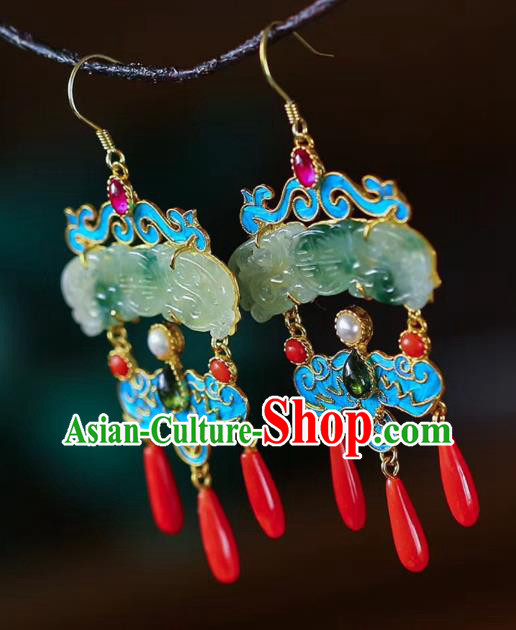 Chinese Handmade Qing Dynasty Palace Ear Accessories Traditional Cheongsam Jade Carving Earrings Chinese Handmade Qing Dynasty Palace Ear Accessories Traditional Cheongsam Jade Carving Earrings