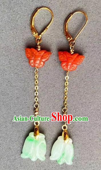 Chinese Handmade Jade Ear Accessories Traditional Cheongsam Agate Butterfly Earrings Chinese Handmade Jade Ear Accessories Traditional Cheongsam Agate Butterfly Earrings