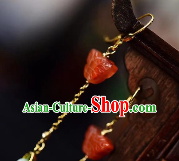 Chinese Handmade Jade Ear Accessories Traditional Cheongsam Agate Butterfly Earrings Chinese Handmade Jade Ear Accessories Traditional Cheongsam Agate Butterfly Earrings