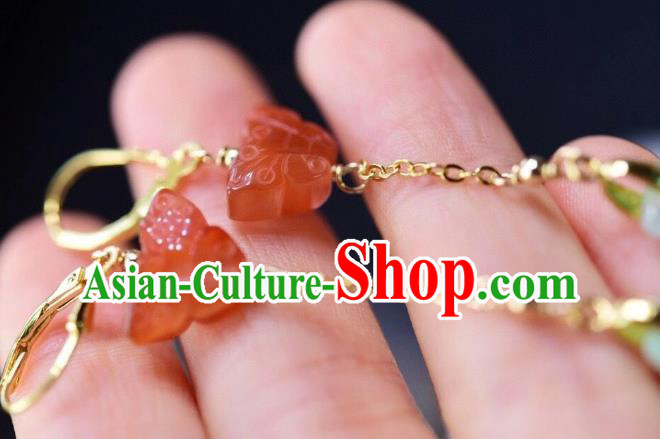 Chinese Handmade Jade Ear Accessories Traditional Cheongsam Agate Butterfly Earrings Chinese Handmade Jade Ear Accessories Traditional Cheongsam Agate Butterfly Earrings