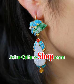 Chinese Handmade National Jadeite Ear Accessories Traditional Cheongsam Topaz Earrings Jewelry Chinese Handmade National Jadeite Ear Accessories Traditional Cheongsam Topaz Earrings Jewelry