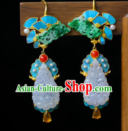 Chinese Handmade National Jadeite Ear Accessories Traditional Cheongsam Topaz Earrings Jewelry Chinese Handmade National Jadeite Ear Accessories Traditional Cheongsam Topaz Earrings Jewelry