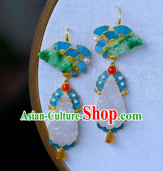 Chinese Handmade National Jadeite Ear Accessories Traditional Cheongsam Topaz Earrings Jewelry Chinese Handmade National Jadeite Ear Accessories Traditional Cheongsam Topaz Earrings Jewelry