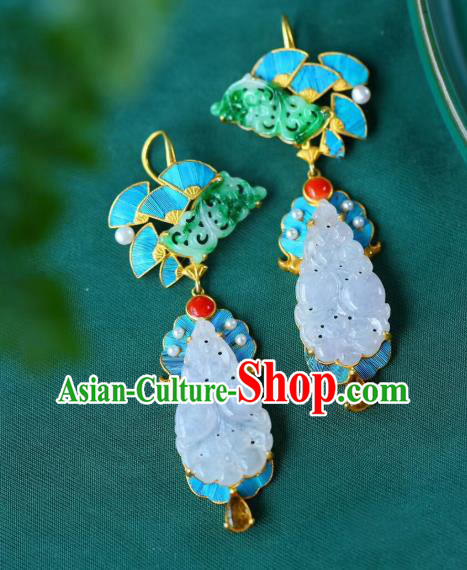 Chinese Handmade National Jadeite Ear Accessories Traditional Cheongsam Topaz Earrings Jewelry Chinese Handmade National Jadeite Ear Accessories Traditional Cheongsam Topaz Earrings Jewelry