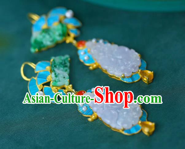 Chinese Handmade National Jadeite Ear Accessories Traditional Cheongsam Topaz Earrings Jewelry Chinese Handmade National Jadeite Ear Accessories Traditional Cheongsam Topaz Earrings Jewelry