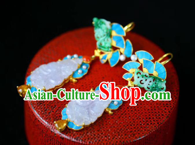 Chinese Handmade National Jadeite Ear Accessories Traditional Cheongsam Topaz Earrings Jewelry Chinese Handmade National Jadeite Ear Accessories Traditional Cheongsam Topaz Earrings Jewelry