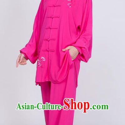 China Traditional Tai Chi Training Embroidered Costume Kung Fu Rosy Flax Uniforms