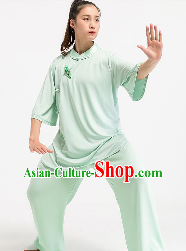 China Traditional Kung Fu Tai Chi Clothing Summer Light Green Uniforms China Traditional Kung Fu Tai Chi Clothing Summer Light Green Uniforms