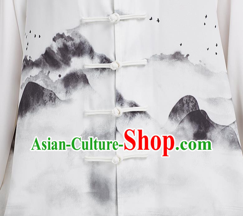 China Ink Landscape Painting White Uniforms Kung Fu Costume Tai Chi Clothing China Ink Landscape Painting White Uniforms Kung Fu Costume Tai Chi Clothing