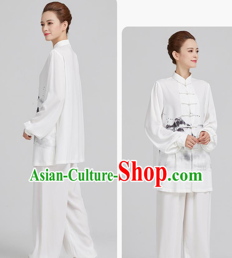 China Ink Landscape Painting White Uniforms Kung Fu Costume Tai Chi Clothing China Ink Landscape Painting White Uniforms Kung Fu Costume Tai Chi Clothing