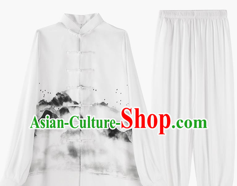 China Ink Landscape Painting White Uniforms Kung Fu Costume Tai Chi Clothing China Ink Landscape Painting White Uniforms Kung Fu Costume Tai Chi Clothing
