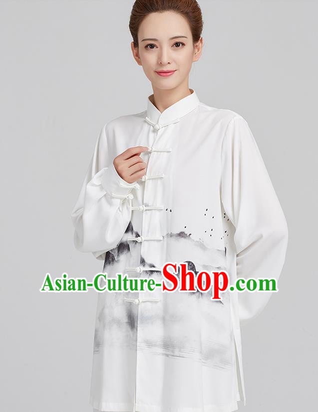 China Ink Landscape Painting White Uniforms Kung Fu Costume Tai Chi Clothing China Ink Landscape Painting White Uniforms Kung Fu Costume Tai Chi Clothing