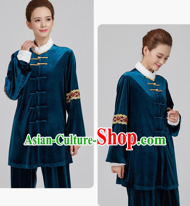 China Kung Fu Costume Tai Chi Clothing Martial Arts Navy Pleuche Uniforms China Kung Fu Costume Tai Chi Clothing Martial Arts Navy Pleuche Uniforms