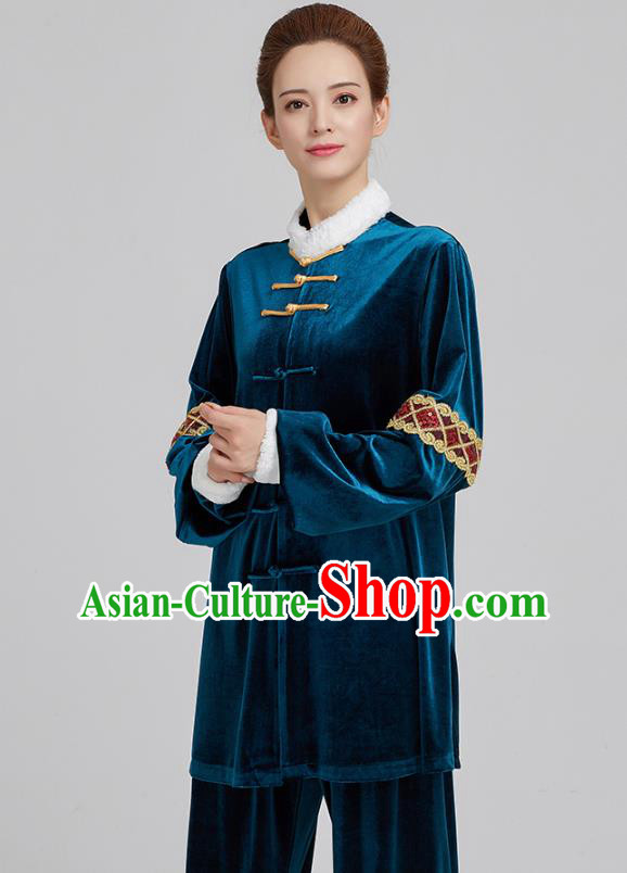 China Kung Fu Costume Tai Chi Clothing Martial Arts Navy Pleuche Uniforms China Kung Fu Costume Tai Chi Clothing Martial Arts Navy Pleuche Uniforms