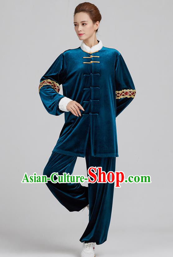 China Kung Fu Costume Tai Chi Clothing Martial Arts Navy Pleuche Uniforms China Kung Fu Costume Tai Chi Clothing Martial Arts Navy Pleuche Uniforms