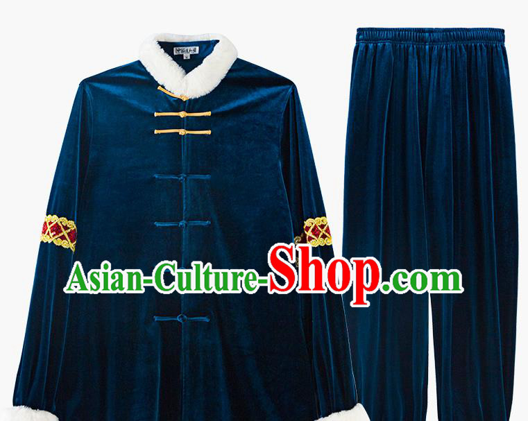 China Kung Fu Costume Tai Chi Clothing Martial Arts Navy Pleuche Uniforms China Kung Fu Costume Tai Chi Clothing Martial Arts Navy Pleuche Uniforms