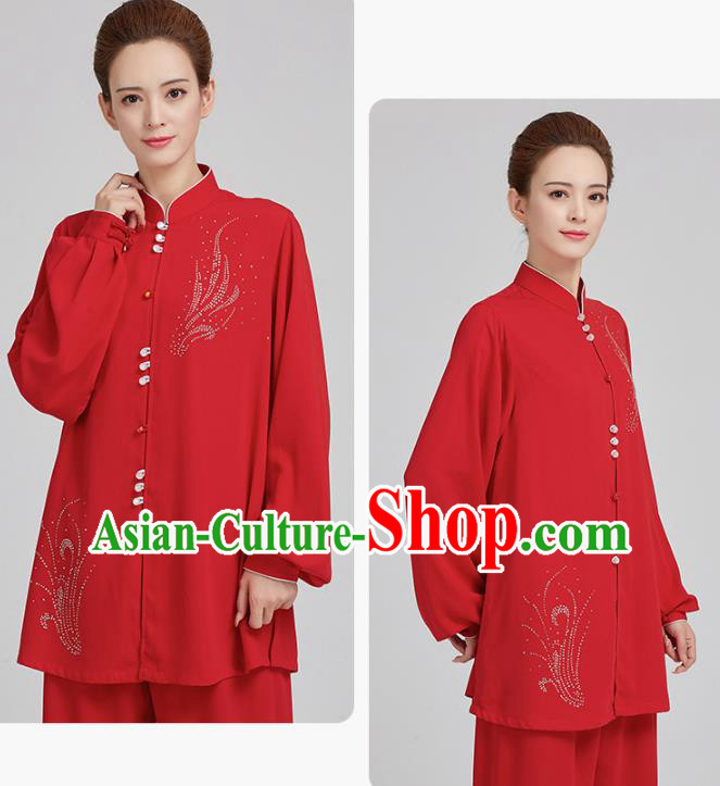 China Martial Arts Red Uniforms Kung Fu Costume Tai Chi Exercise Clothing China Martial Arts Red Uniforms Kung Fu Costume Tai Chi Exercise Clothing