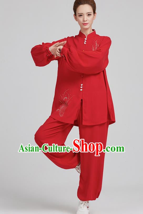China Martial Arts Red Uniforms Kung Fu Costume Tai Chi Exercise Clothing China Martial Arts Red Uniforms Kung Fu Costume Tai Chi Exercise Clothing