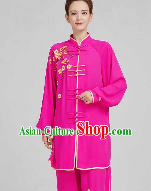 China Tai Chi Training Embroidered Plum Blossom Rosy Uniforms Top Kung Fu Costumes China Tai Chi Training Embroidered Plum Blossom Rosy Uniforms Top Kung Fu Costumes