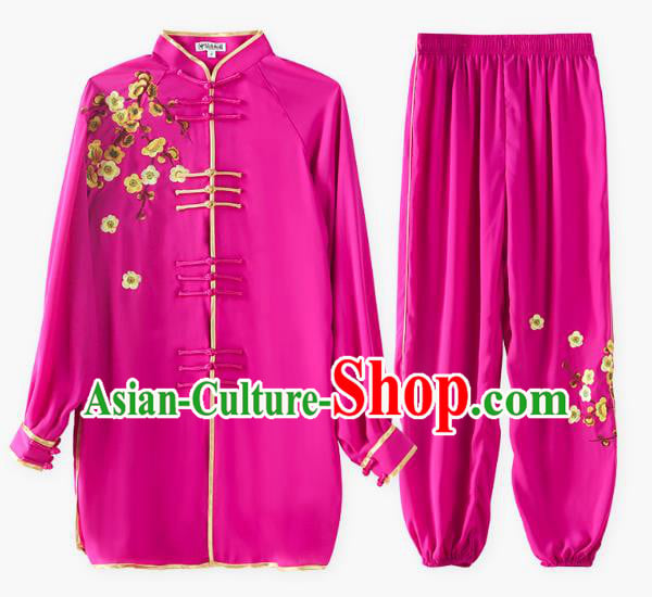 China Tai Chi Training Embroidered Plum Blossom Rosy Uniforms Top Kung Fu Costumes China Tai Chi Training Embroidered Plum Blossom Rosy Uniforms Top Kung Fu Costumes