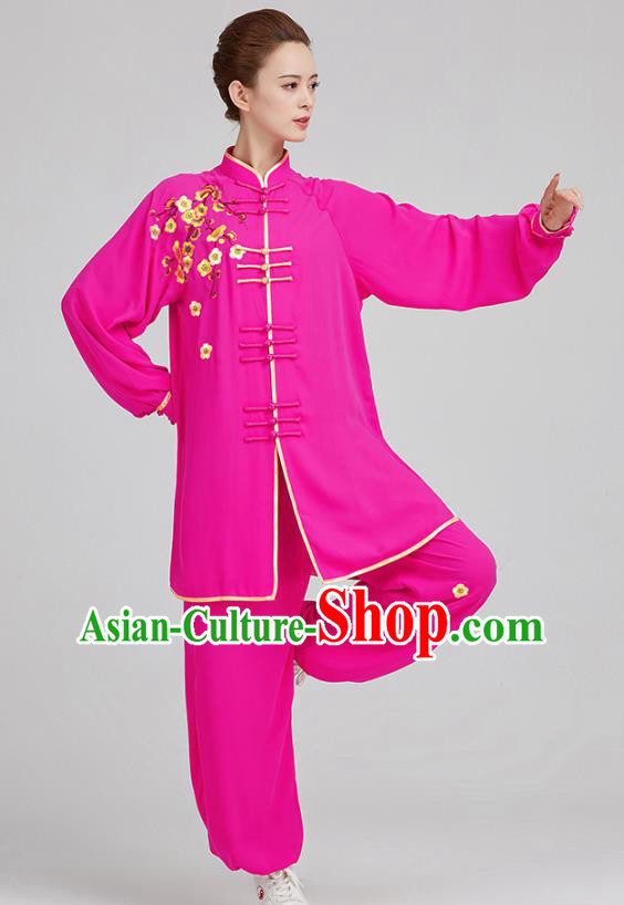 China Tai Chi Training Embroidered Plum Blossom Rosy Uniforms Top Kung Fu Costumes China Tai Chi Training Embroidered Plum Blossom Rosy Uniforms Top Kung Fu Costumes