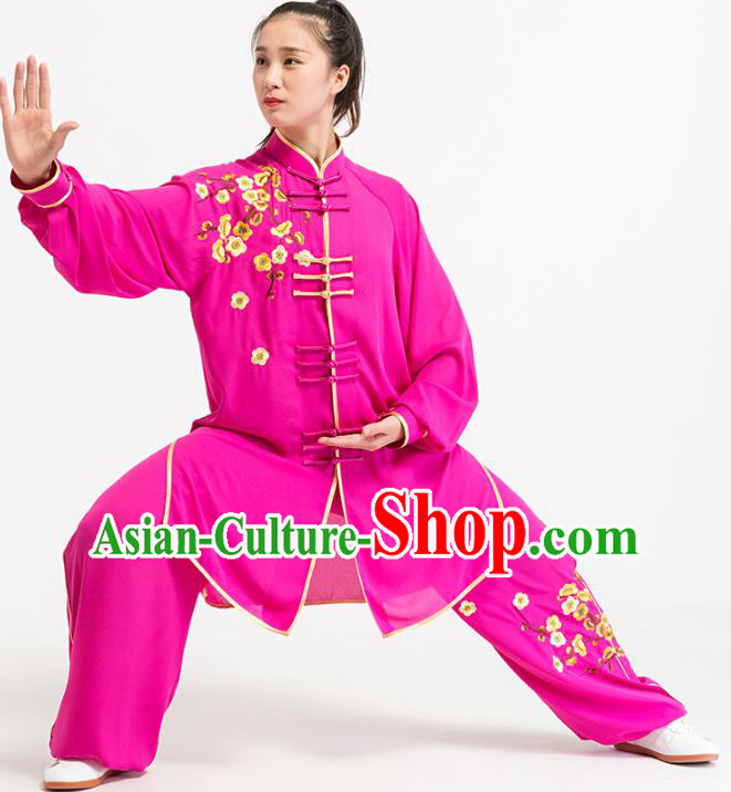 China Tai Chi Training Embroidered Plum Blossom Rosy Uniforms Top Kung Fu Costumes China Tai Chi Training Embroidered Plum Blossom Rosy Uniforms Top Kung Fu Costumes