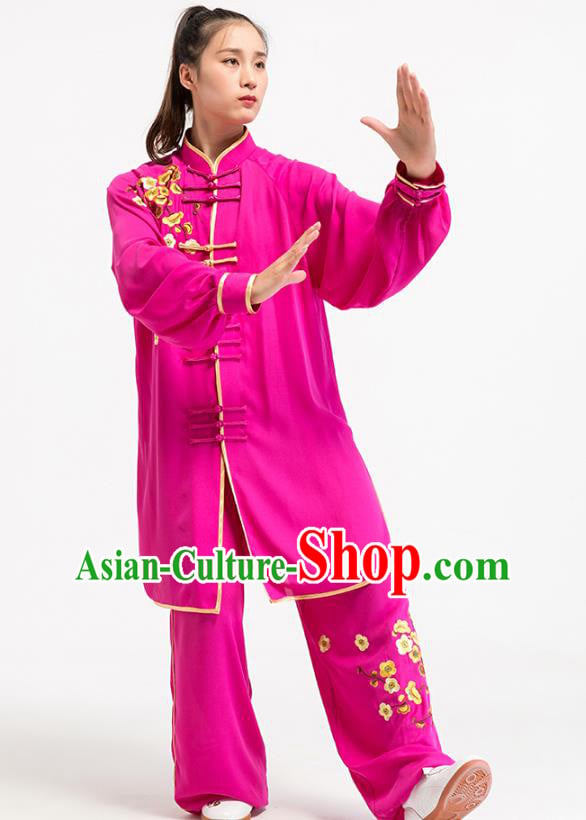 China Tai Chi Training Embroidered Plum Blossom Rosy Uniforms Top Kung Fu Costumes China Tai Chi Training Embroidered Plum Blossom Rosy Uniforms Top Kung Fu Costumes