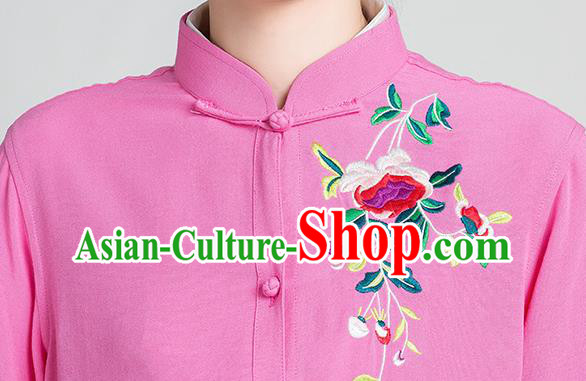 China Tai Chi Training Clothing Traditional Kung Fu Embroidered Rosy Long Gown China Tai Chi Training Clothing Traditional Kung Fu Embroidered Rosy Long Gown