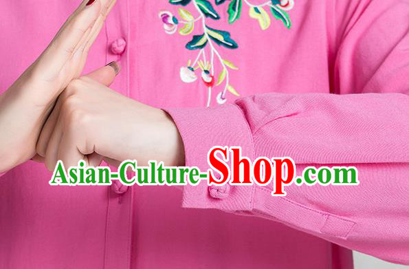 China Tai Chi Training Clothing Traditional Kung Fu Embroidered Rosy Long Gown China Tai Chi Training Clothing Traditional Kung Fu Embroidered Rosy Long Gown
