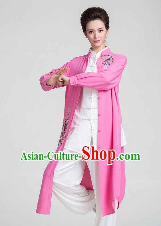 China Tai Chi Training Clothing Traditional Kung Fu Embroidered Rosy Long Gown China Tai Chi Training Clothing Traditional Kung Fu Embroidered Rosy Long Gown