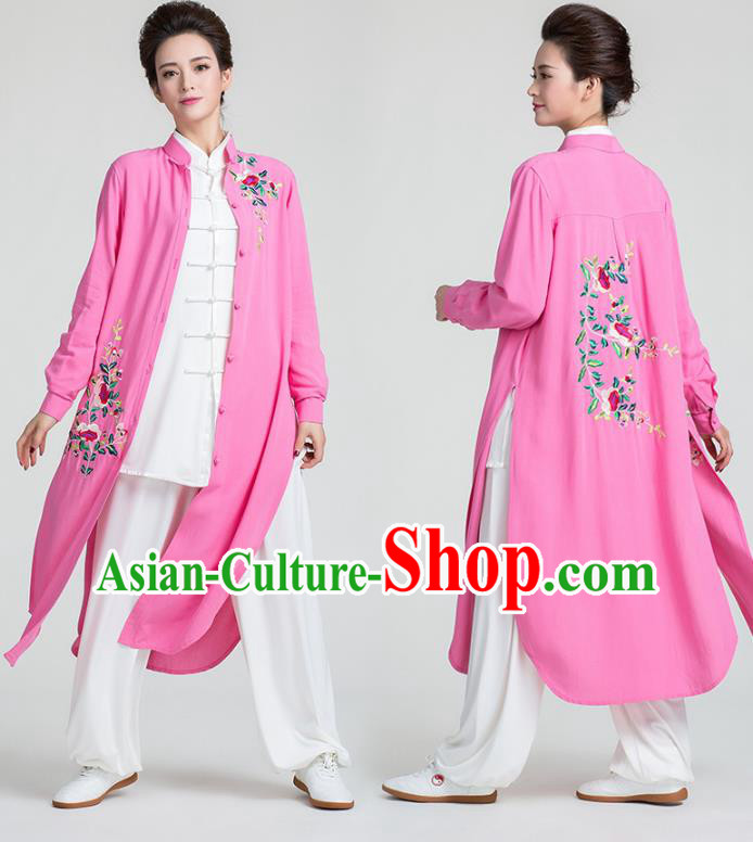 China Tai Chi Training Clothing Traditional Kung Fu Embroidered Rosy Long Gown China Tai Chi Training Clothing Traditional Kung Fu Embroidered Rosy Long Gown