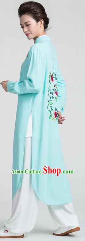 China Traditional Tai Chi Training Clothing Kung Fu Embroidered Light Green Flax Dust Coat China Traditional Tai Chi Training Clothing Kung Fu Embroidered Light Green Flax Dust Coat