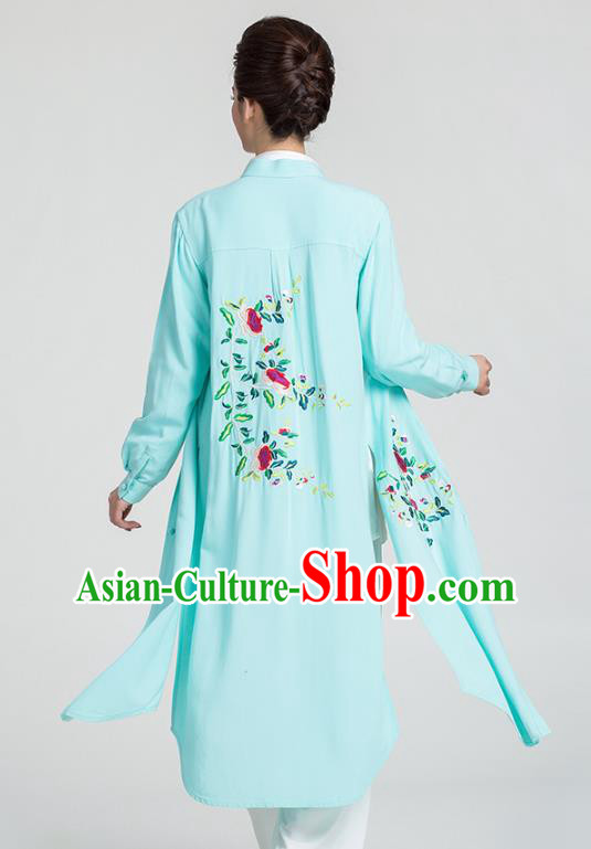 China Traditional Tai Chi Training Clothing Kung Fu Embroidered Light Green Flax Dust Coat China Traditional Tai Chi Training Clothing Kung Fu Embroidered Light Green Flax Dust Coat