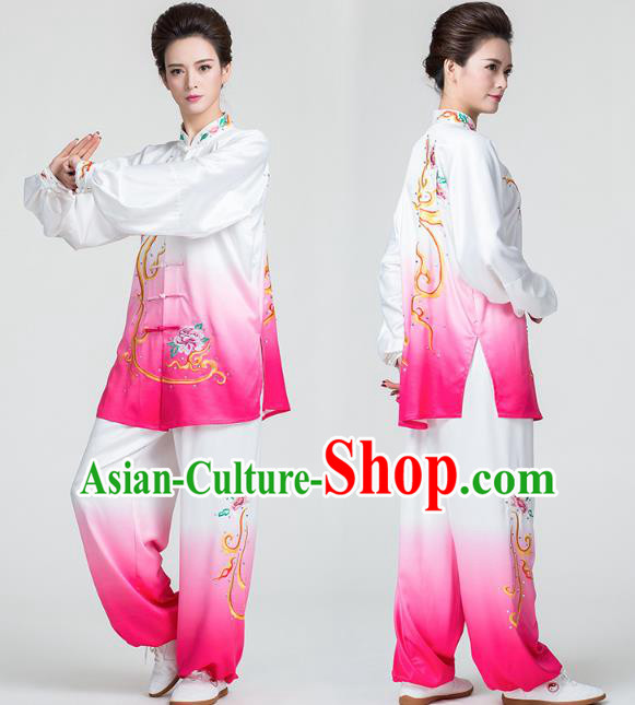 China Traditional Tai Chi Competition Clothing Kung Fu Embroidered Rosy Uniforms China Traditional Tai Chi Competition Clothing Kung Fu Embroidered Rosy Uniforms