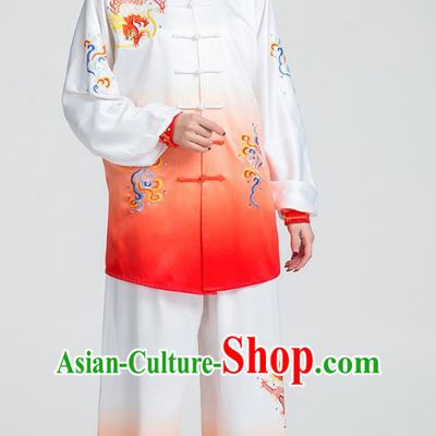 China Martial Arts Clothing Traditional Kung Fu Embroidered Cloud Dragon Red Uniforms