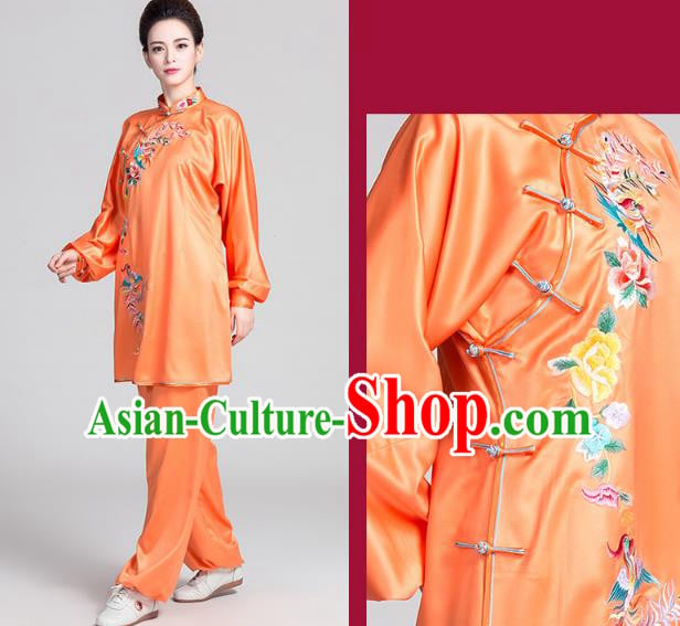 China Traditional Embroidered Phoenix Peony Orange Satin Uniforms Kung Fu Tai Chi Clothing China Traditional Embroidered Phoenix Peony Orange Satin Uniforms Kung Fu Tai Chi Clothing