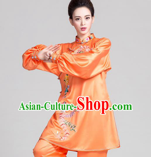 China Traditional Embroidered Phoenix Peony Orange Satin Uniforms Kung Fu Tai Chi Clothing China Traditional Embroidered Phoenix Peony Orange Satin Uniforms Kung Fu Tai Chi Clothing