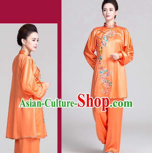 China Traditional Embroidered Phoenix Peony Orange Satin Uniforms Kung Fu Tai Chi Clothing China Traditional Embroidered Phoenix Peony Orange Satin Uniforms Kung Fu Tai Chi Clothing
